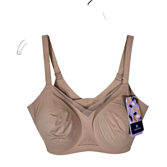Honeylove CrossOver Seamless Wireless Bra M+ Beige Removable Pads Comfort NWT - Picture 1 of 8